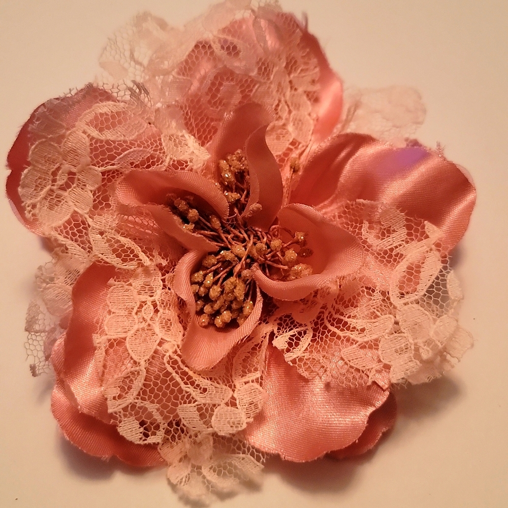 Large Statement Satin Fabric Flower Pin Brooch Pink